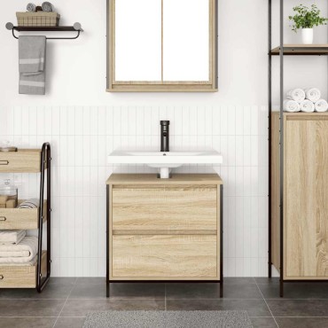 vidaXL Ντουλάπι νιπτήρα μπάνιου με συρτάρια Sonoma Δρυς 60x34,5x60cm 1 τεμ.