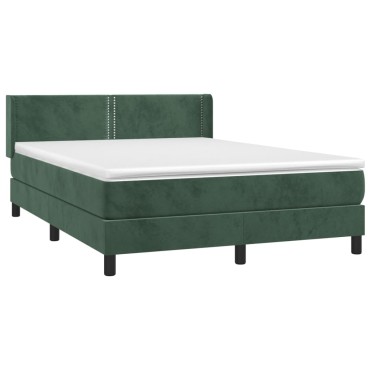 vidaXL Κρεβάτι Boxspring με Στρώμα Σκούρο Πράσινο 140x190εκ. Βελούδινο