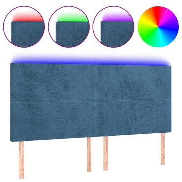 vidaXL Κεφαλάρι Κρεβατιού LED Σκούρο Μπλε 160x5x118/128cm Βελούδινο 1 τεμ.