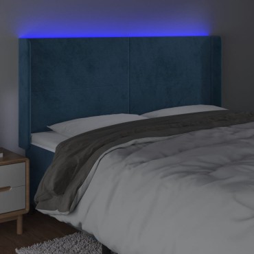 vidaXL Κεφαλάρι Κρεβατιού LED Σκούρο Μπλε 163x16x118/128cm Βελούδινο 1 τεμ.