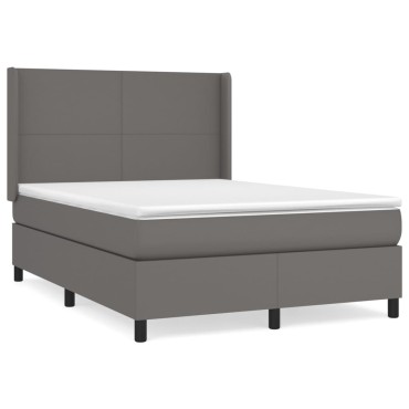 vidaXL Κρεβάτι Boxspring με Στρώμα Γκρι 140x190εκ. από Συνθετικό Δέρμα