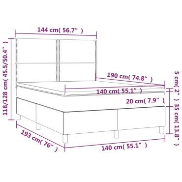 vidaXL Κρεβάτι Boxspring με Στρώμα Γκρι 140x190εκ. από Συνθετικό Δέρμα