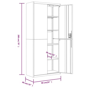 vidaXL Αρχειοθήκη Λευκή 90x40x200cm Ατσάλινη 1 τεμ.