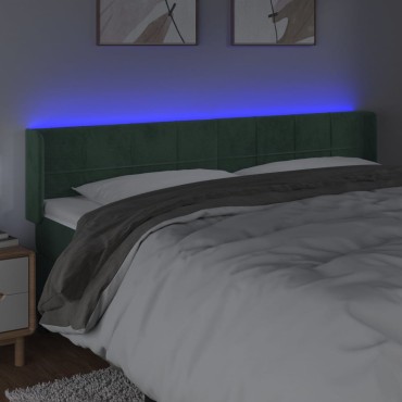 vidaXL Κεφαλάρι Κρεβατιού LED Σκούρο Πράσινο 163x16x78/88cm Βελούδινο 1 τεμ.