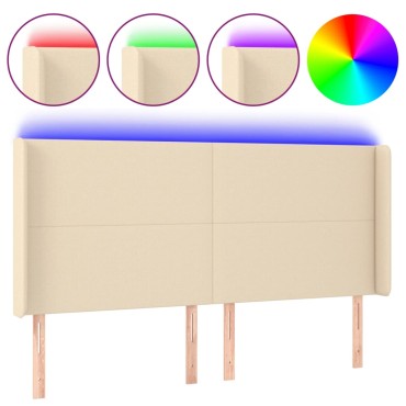vidaXL Κεφαλάρι Κρεβατιού LED Κρεμ 183x16x118/128cm Υφασμάτινο 1 τεμ.