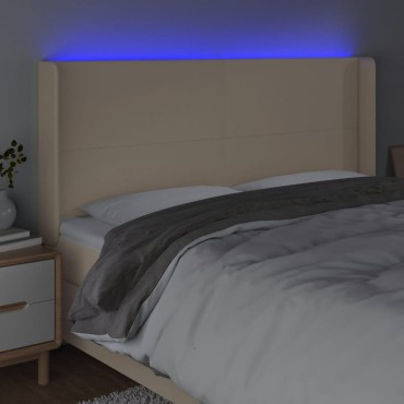 vidaXL Κεφαλάρι Κρεβατιού LED Κρεμ 183x16x118/128cm Υφασμάτινο 1 τεμ.