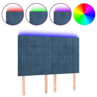 vidaXL Κεφαλάρι Κρεβατιού LED Σκούρο Μπλε 144x5x118/128cm Βελούδινο 1 τεμ.