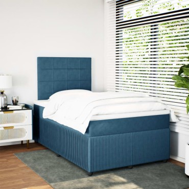 vidaXL Κρεβάτι Boxspring με Στρώμα Σκούρο Μπλε 120x190 εκ. Βελούδινο