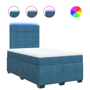 vidaXL Κρεβάτι Boxspring με Στρώμα Μπλε 120x190 εκ. Βελούδινο