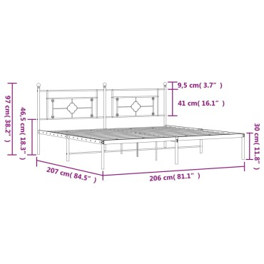vidaXL Πλαίσιο Κρεβατιού με Κεφαλάρι Μαύρο 200 x 200 εκ. Μεταλλικό