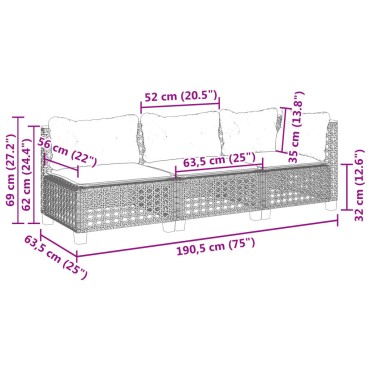 vidaXL Καναπές Κήπου Τριθέσιος Μπεζ από Συνθετικό Ρατάν με Μαξιλάρια 56x56cm  Γωνιακός