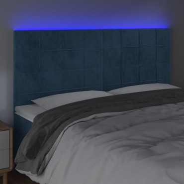 vidaXL Κεφαλάρι Κρεβατιού LED Σκούρο Μπλε 180x5x118/128cm Βελούδινο 1 τεμ.