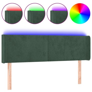 vidaXL Κεφαλάρι Κρεβατιού LED Σκούρο Πράσινο 147x16x78/88cm Βελούδινο 1 τεμ.