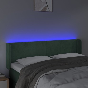 vidaXL Κεφαλάρι Κρεβατιού LED Σκούρο Πράσινο 147x16x78/88cm Βελούδινο 1 τεμ.