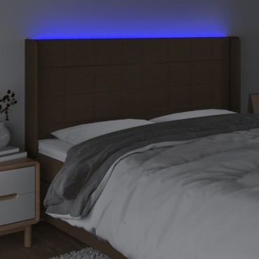 vidaXL Κεφαλάρι Κρεβατιού LED Σκούρο Καφέ 163x16x118/128cm Υφασμάτινο 1 τεμ.