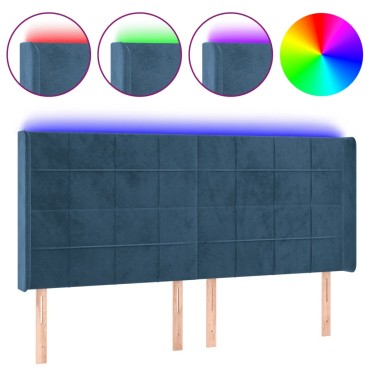 vidaXL Κεφαλάρι Κρεβατιού LED Σκούρο Μπλε 183x16x118/128cm Βελούδινο 1 τεμ.