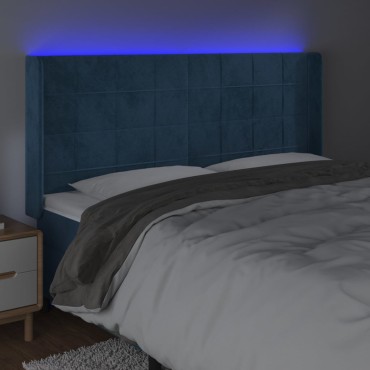 vidaXL Κεφαλάρι Κρεβατιού LED Σκούρο Μπλε 183x16x118/128cm Βελούδινο 1 τεμ.