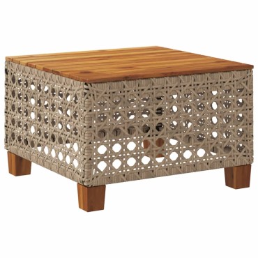 vidaXL Τραπέζι Κήπου Μπεζ 55x55x36cm Συνθετικό Ρατάν/Ξύλο Ακακίας 1 τεμ.