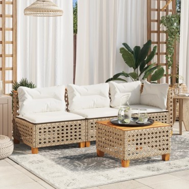vidaXL Τραπέζι Κήπου Μπεζ 55x55x36cm Συνθετικό Ρατάν/Ξύλο Ακακίας 1 τεμ.