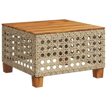 vidaXL Τραπέζι Κήπου Μπεζ 55x55x36cm Συνθετικό Ρατάν/Ξύλο Ακακίας 1 τεμ.