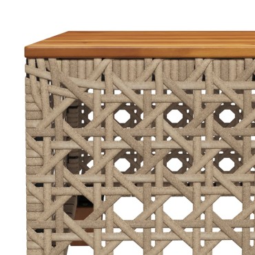 vidaXL Τραπέζι Κήπου Μπεζ 55x55x36cm Συνθετικό Ρατάν/Ξύλο Ακακίας 1 τεμ.