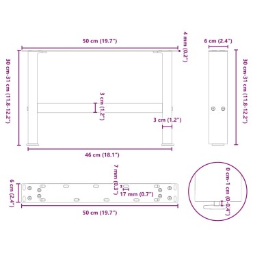 vidaXL Πόδια τραπεζιού σαλονιού Ανθρακί 2 τεμ. 50x(30-31)cm Ατσάλι