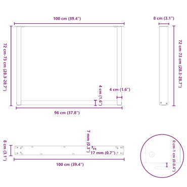 vidaXL Πόδια τραπεζαρίας σε σχήμα U 3 τεμ. Φυσικό ατσάλι 100x(72-73) cm
