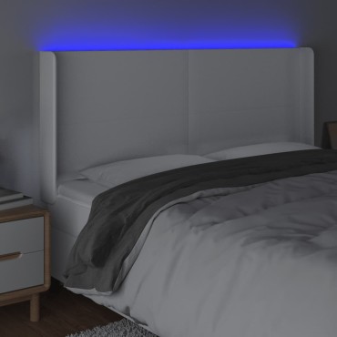 vidaXL Κεφαλάρι Κρεβατιού LED Λευκό 163x16x118/128cm Συνθετ. Δέρμα 1 τεμ.