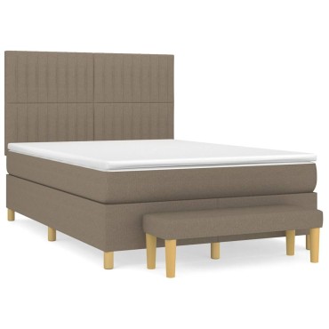 vidaXL Κρεβάτι Boxspring με Στρώμα Taupe 140x190cm Υφασμάτινο 1 τεμ. - Μονό