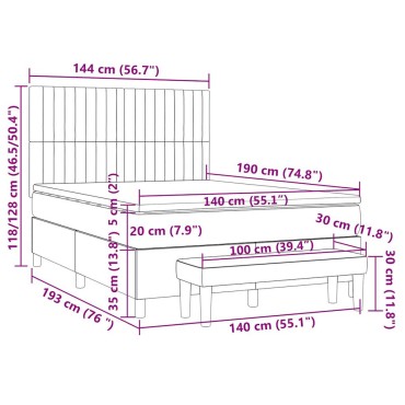 vidaXL Κρεβάτι Boxspring με Στρώμα Taupe 140x190cm Υφασμάτινο 1 τεμ. - Μονό