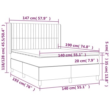 vidaXL Κρεβάτι Boxspring με Στρώμα & LED Taupe 140x190 εκ. Υφασμάτινο
