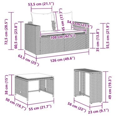 vidaXL 5 τεμ. σετ καναπέδες κήπου με μαξιλάρια στοιβαζόμενο γκρι 63x63,5x60,5 cm  Γωνιακός