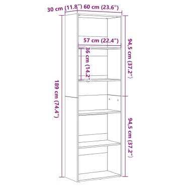 vidaXL Βιβλιοθήκη Μαύρη Δρυς 60x30x189cm από Επεξεργασμένο Ξύλο 1 τεμ.