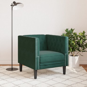 vidaXL Καναπές Chesterfield καρέκλα σκούρο πράσινο βελούδο 71x74,5x70,5cm