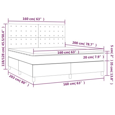 vidaXL Κρεβάτι Boxspring με Στρώμα & LED Taupe 160x200 εκ. Υφασμάτινο