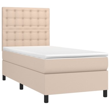 vidaXL Κρεβάτι Boxspring Στρώμα&LED Καπουτσίνο 80x200 εκ. Συνθ. Δέρμα