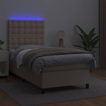 vidaXL Κρεβάτι Boxspring Στρώμα&LED Καπουτσίνο 80x200 εκ. Συνθ. Δέρμα