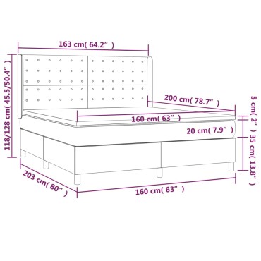vidaXL Κρεβάτι Boxspring με Στρώμα & LED Taupe 160x200 εκ. Υφασμάτινο