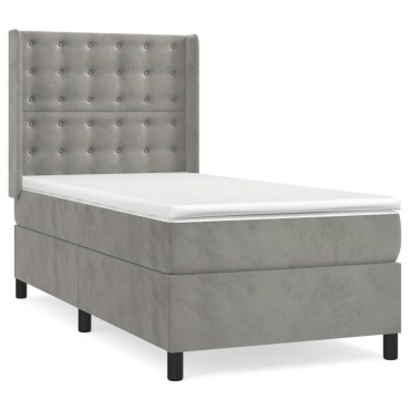 vidaXL Κρεβάτι Boxspring με Στρώμα Ανοιχτό Γκρι 80x200 εκ. Βελούδινο