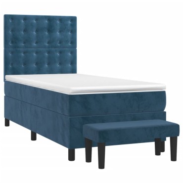 vidaXL Κρεβάτι Boxspring με Στρώμα Σκούρο Μπλε 80 x 200 εκ. Βελούδινο