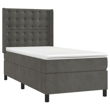 vidaXL Κρεβάτι Boxspring με Στρώμα & LED Σκ. Γκρι 80x200 εκ. Βελούδινο