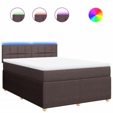 vidaXL Κρεβάτι Boxspring με Στρώμα Σκούρο Καφέ 140x200 εκ Υφασμάτινο