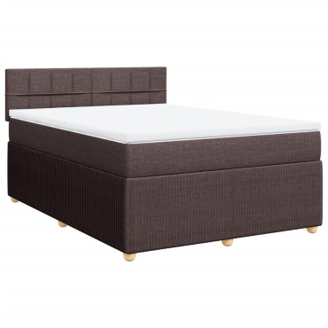 vidaXL Κρεβάτι Boxspring με Στρώμα Σκούρο Καφέ 140x200 εκ Υφασμάτινο