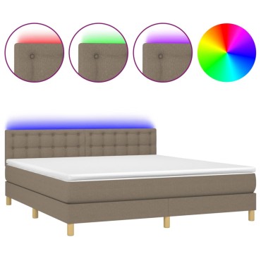 vidaXL Κρεβάτι Boxspring με Στρώμα & LED Taupe 160x200 εκ. Υφασμάτινο