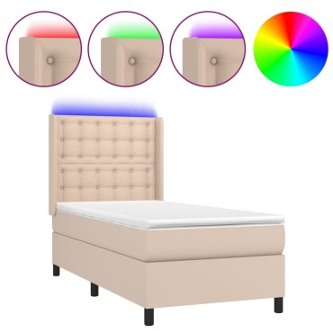 vidaXL Κρεβάτι Boxspring Στρώμα&LED Καπουτσίνο 80x200cm Συνθ. Δέρμα 1 τεμ. - Μονό