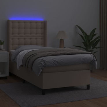 vidaXL Κρεβάτι Boxspring Στρώμα&LED Καπουτσίνο 80x200cm Συνθ. Δέρμα 1 τεμ. - Μονό