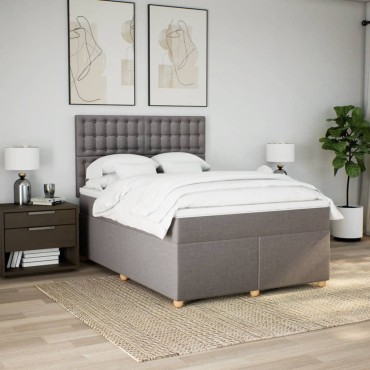 vidaXL Κρεβάτι Boxspring με Στρώμα Taupe 160x200cm Υφασμάτινο 1 τεμ. - Διπλό