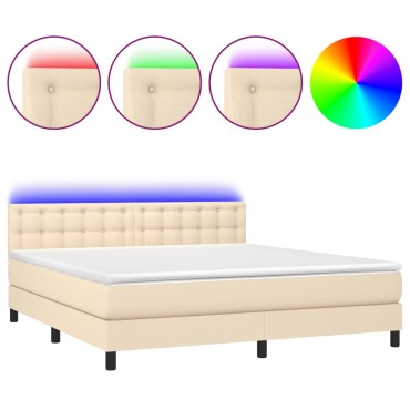 vidaXL Κρεβάτι Boxspring με Στρώμα & LED Κρεμ 160x200 εκ. Υφασμάτινο
