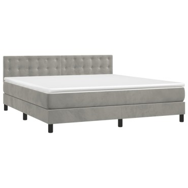 vidaXL Κρεβάτι Boxspring με Στρώμα & LED Αν.Γκρι 160x200 εκ. Βελούδινο