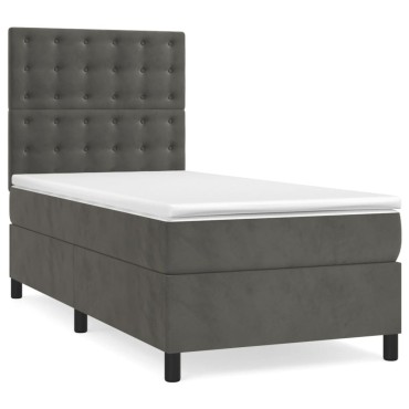 vidaXL Κρεβάτι Boxspring με Στρώμα & LED Σκ. Γκρι 80x200 εκ. Βελούδινο